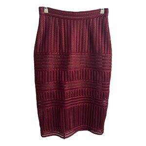 Designer Self Portrait Burgundy Striped Mesh Column Skirt UK 8, US 4